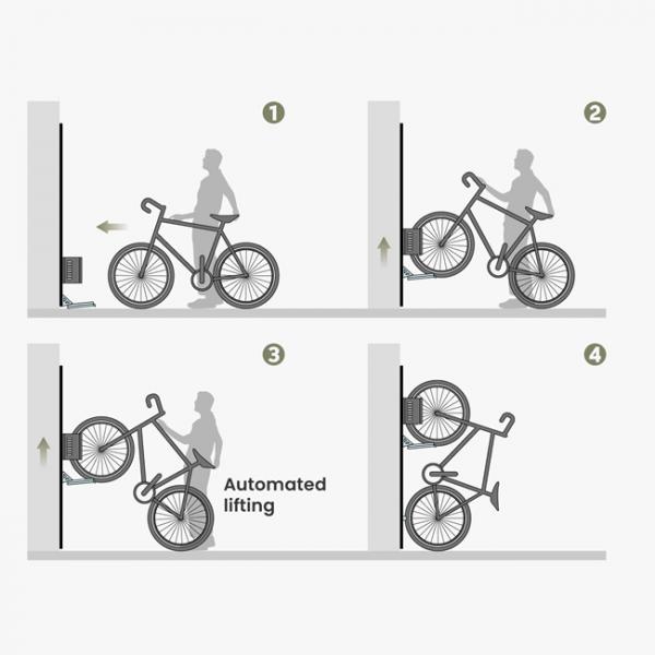 3ER-SET Handler Storage ABL12 Fahrradlift - Vertikale Fahrradhalterung Wand Grau 