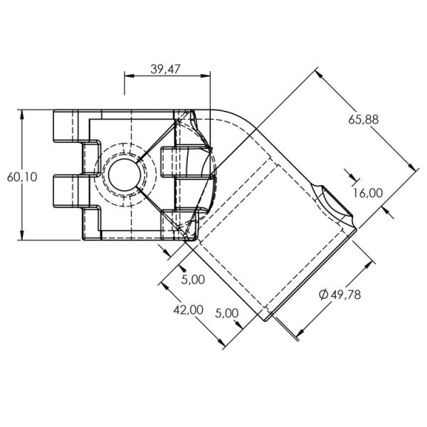 Typ_3 Rohrverbinder T-Stück kurz 45° Ø 48,3 mm (Klappe) 