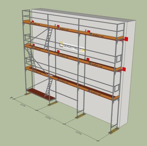 Fassadengerüst Paket Rux Framescaff, 64,47 m², Feldl. 3,07 m 