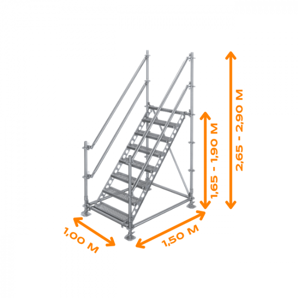 Bautreppe Außentreppe feuerverzinkt für mind. 1,65 m Höhenunterschied | höhenverstellbar 