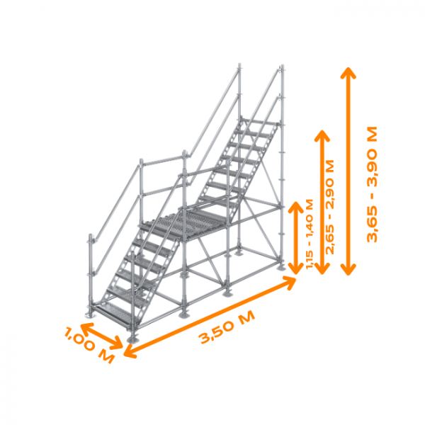 Bautreppe Außentreppe feuerverzinkt für mind. 2,65 m Höhenunterschied | höhenverstellbar 