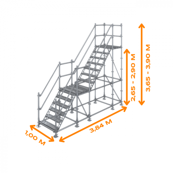 Bautreppe Außentreppe feuerverzinkt für mind. 2,65 m Höhenunterschied mit Podest | höhenverstellbar 