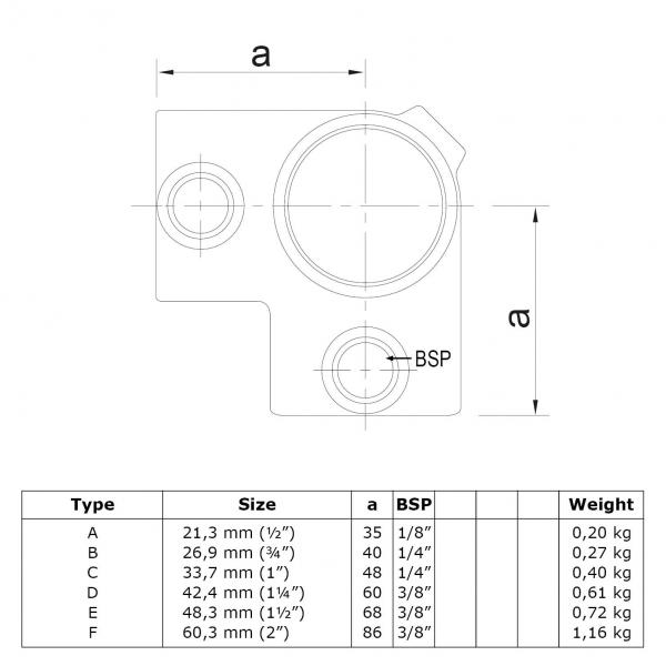 Typ_20 Rohrverbinder Dreiweg-Eckstück 90° Ø 21,3 mm 