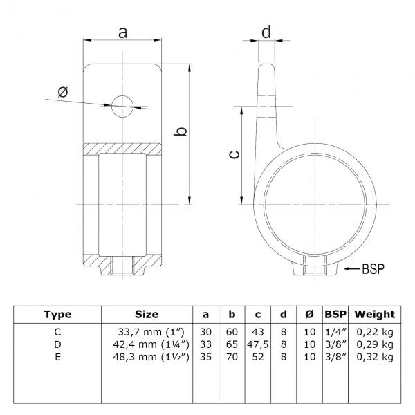 Typ_55 Rohrverbinder Wandschelle mit Einzellasche Ø 21,3 mm 