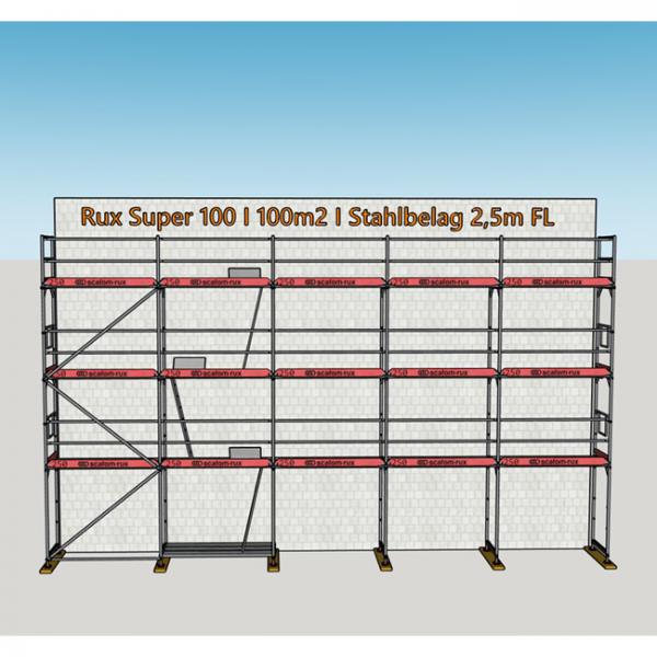 Gebrauchtes Fassadengerüst 100 m², Rux Super 100, Feldlänge 2,5 m Stahl-Belag 