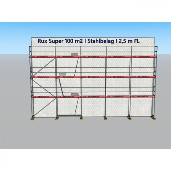 Gebrauchtes Fassadengerüst 100 m², Rux Super 65, Feldlänge 2,5 m Stahl-Belag 