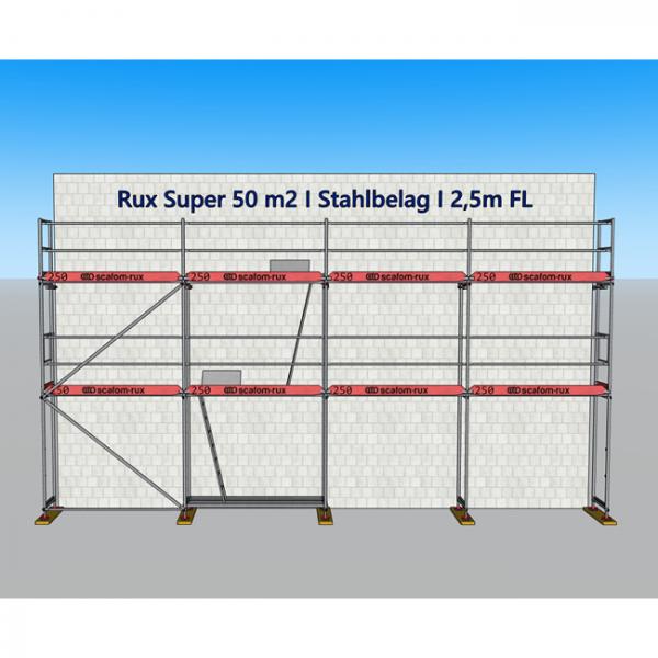 Gebrauchtes Fassadengerüst 50 m², Rux Super 65, Feldlänge 2,5 m Stahl-Belag  