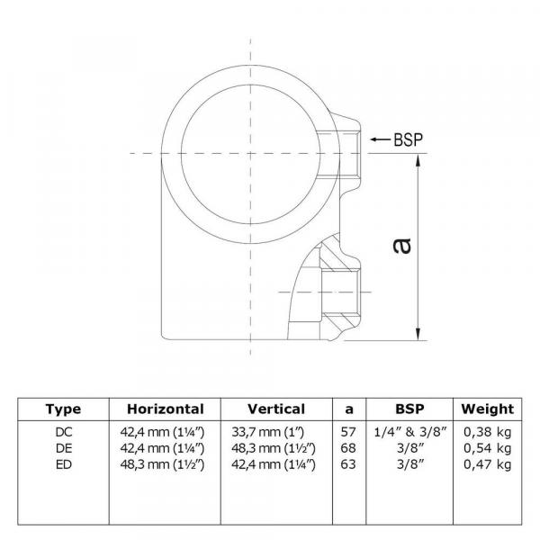 Typ_2CD Rohrverbinder T-Stück kurz Ø 42,4 mm & 48,3 mm 