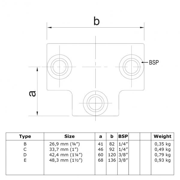 Typ_2 Rohrverbinder T-Stück lang Ø 42,4 mm (schwarz) 