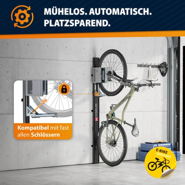 3ER-SET Handler Storage ABL12 Fahrradlift - Vertikale Fahrradhalterung Wand Grau 