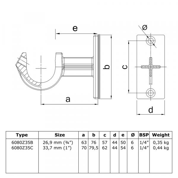 Typ_35 Rohrverbinder Handlaufhalterung offen Ø 26,9 mm (schwarz) 