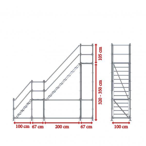 Bautreppe Außentreppe feuerverzinkt für 3 m Höhenunterschied mit Podest 