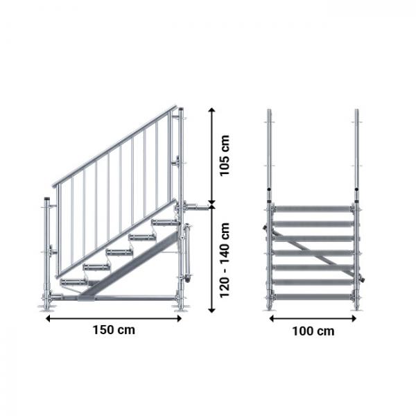 Bautreppe, Außentreppe Komfort plus, ab 1.20 m Höhenunterschied 1.50 x 1.00 m 