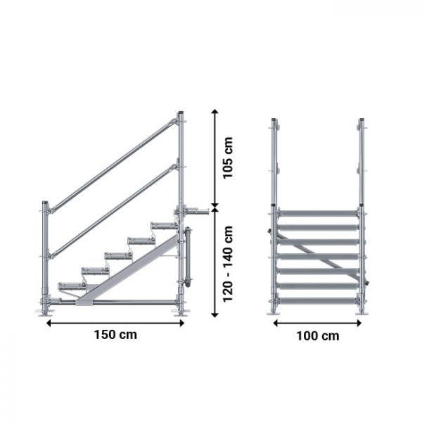 Bautreppe, Außentreppe Komfort, ab 1.20 m Höhenunterschied 1.50 x 1.00 m 