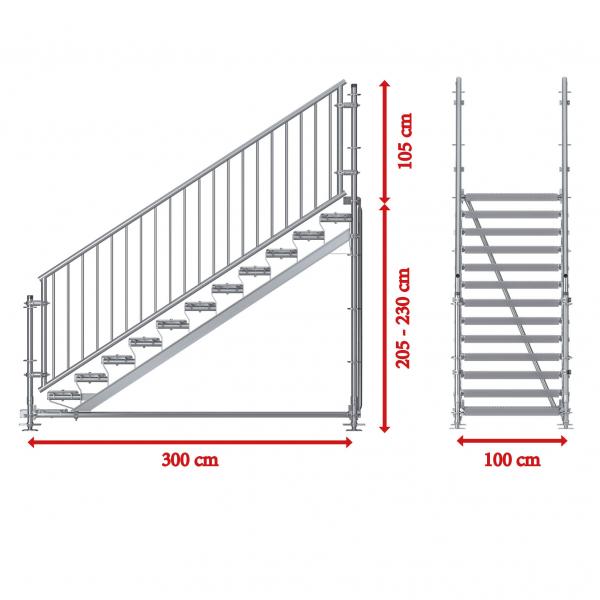 Bautreppe, Außentreppe Komfort plus, 2.00 m Höhenunterschied 3.00 x 1.00 m 