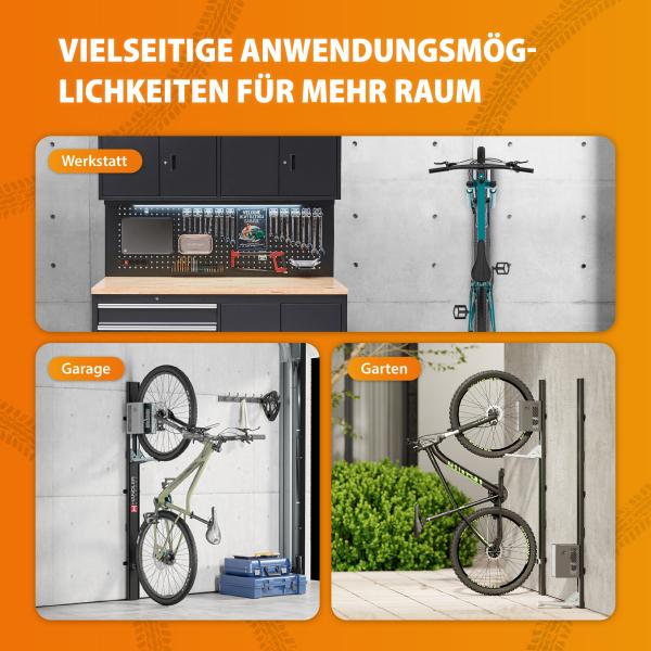 3ER-SET Handler Storage ABL12 Fahrradlift - Vertikale Fahrradhalterung Wand Grau 