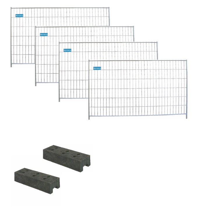 Bauzaun Paket, 10 Bauzäune mit Füßen komplett 