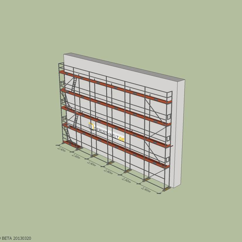 Fassadengerüst Paket Rux Super 65 ALU, 135 m², Feldl. 2,5 m 