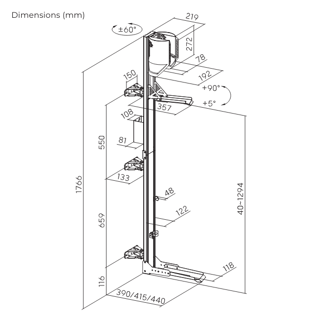 Handler Storage ABL12 Fahrradlift Swivel - Vertikale Fahrradhalterung Wand Grau 