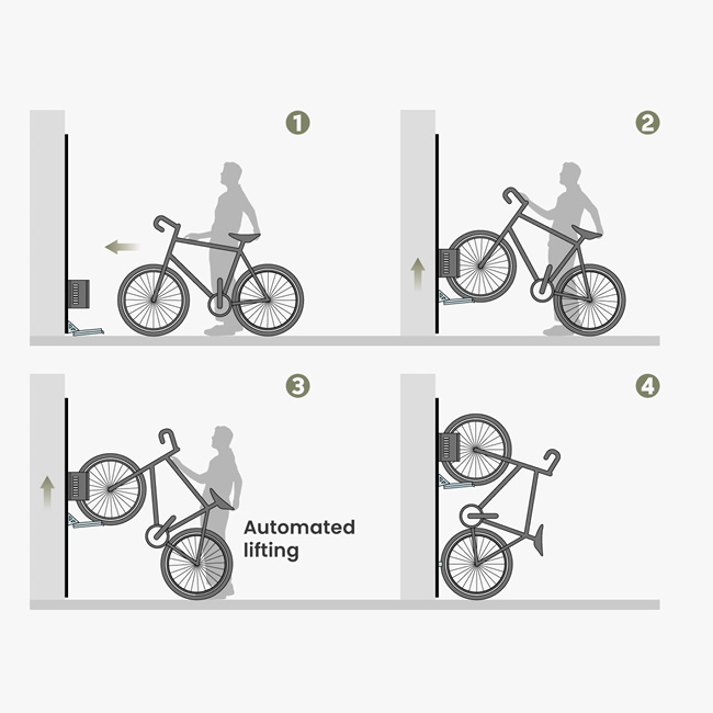 3ER-SET Handler Storage ABL12 Fahrradlift - Vertikale Fahrradhalterung Wand Grau 