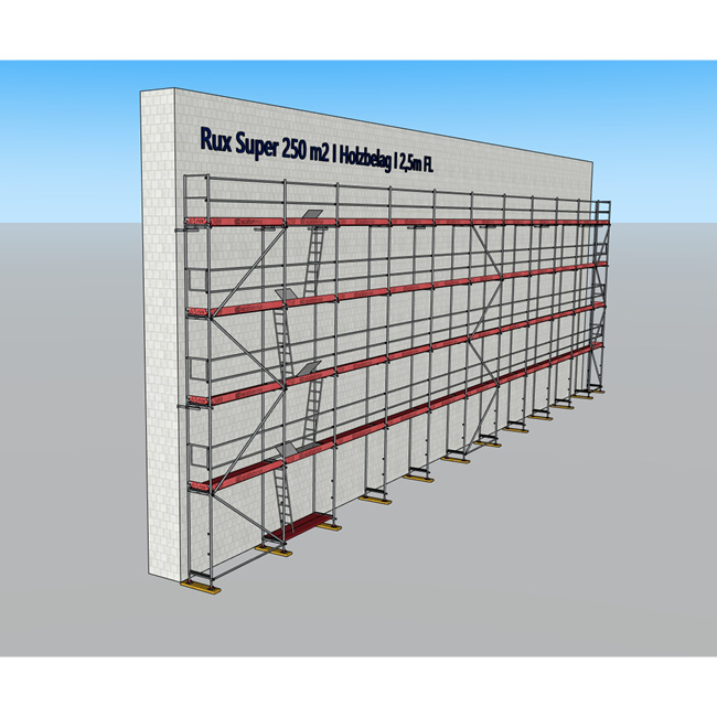 Gebrauchtes Fassadengerüst 250 m², Rux Super 65, Feldlänge 2,5 m Holz-Belag 