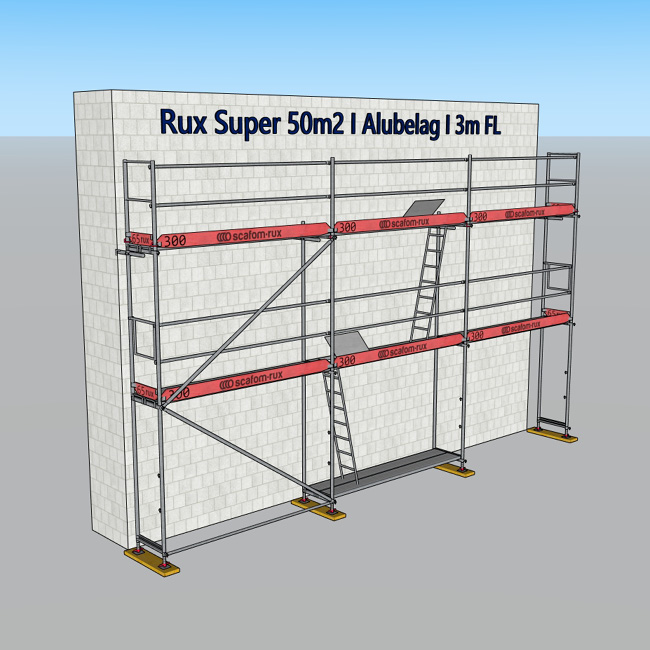 Gebrauchtes Fassadengerüst 50 m², Rux Super 65, Feldlänge 3,0 m Alu-Belag  