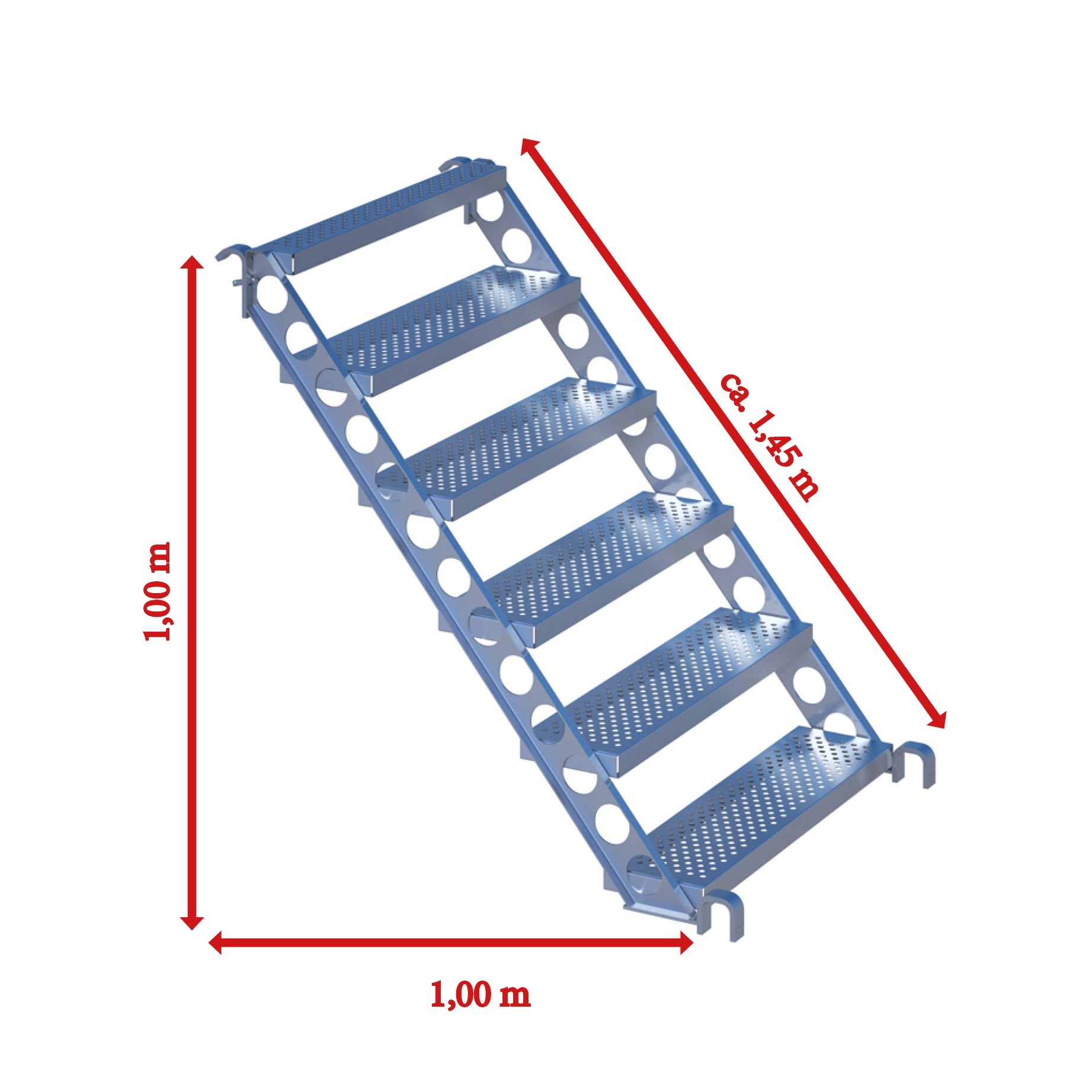 Bautreppe aus Stahl 1,5 x 0,8 m, f. FL 1 m 