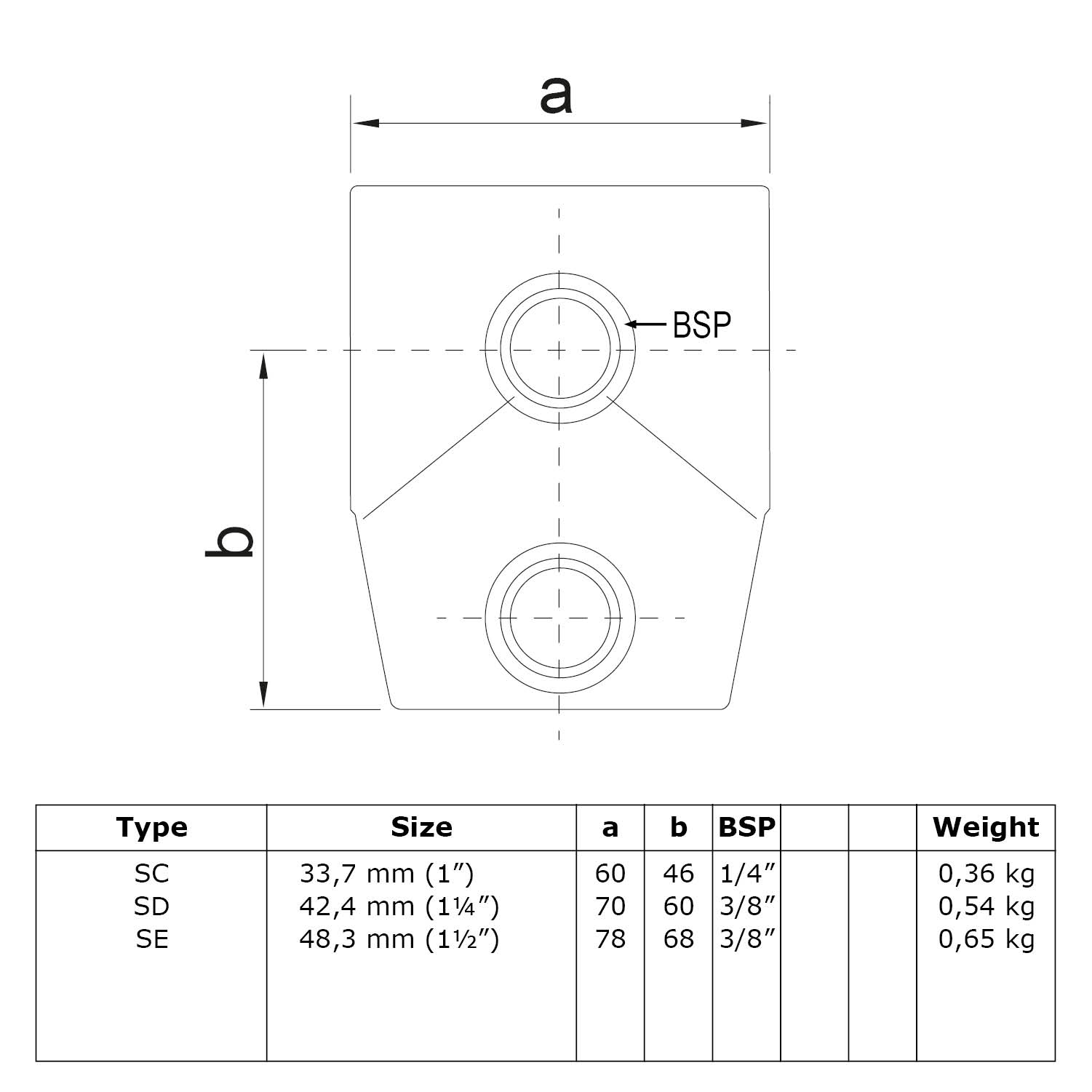 Typ_2S Rohrverbinder T-Stück kurz var. Winkel 0° - 11° Ø 42,4 mm 