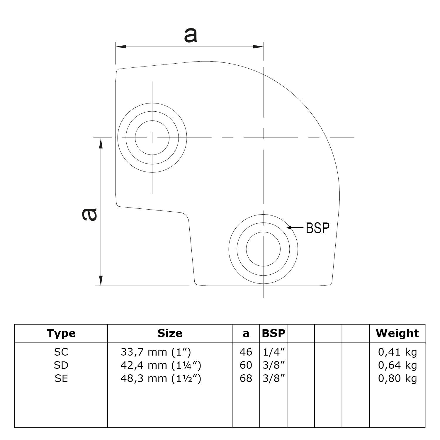 Typ_6S Rohrverbinder Bogen 89° - 90°  Ø 42,4 mm 