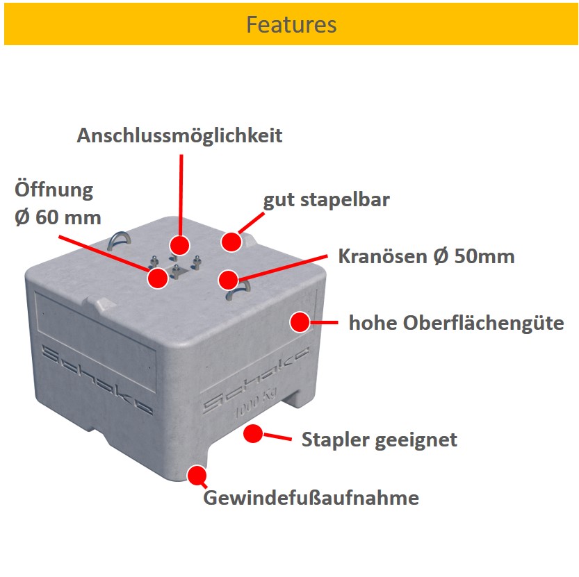 Betonballast 1 t, 90x90x60 cm (Betongewicht) 