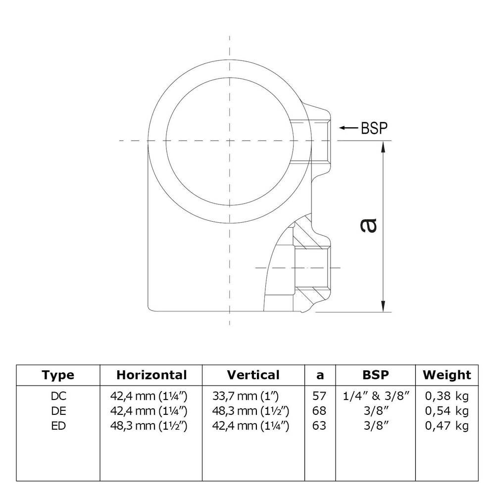 Typ_2CD Rohrverbinder T-Stück kurz Ø 42,4 mm & 48,3 mm 