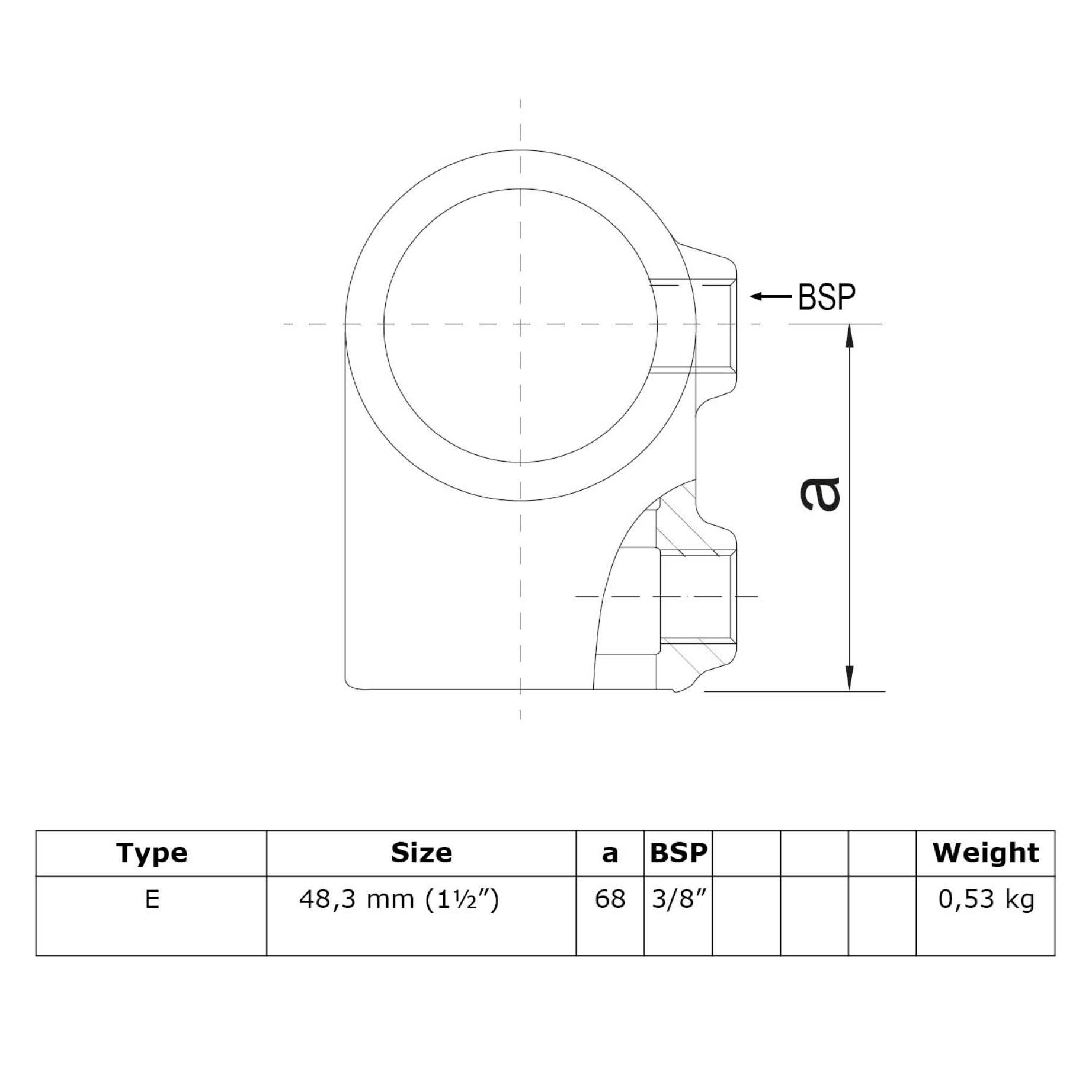 Typ_2 Rohrverbinder T-Stück kurz Ø 42,4 mm (schwarz) 