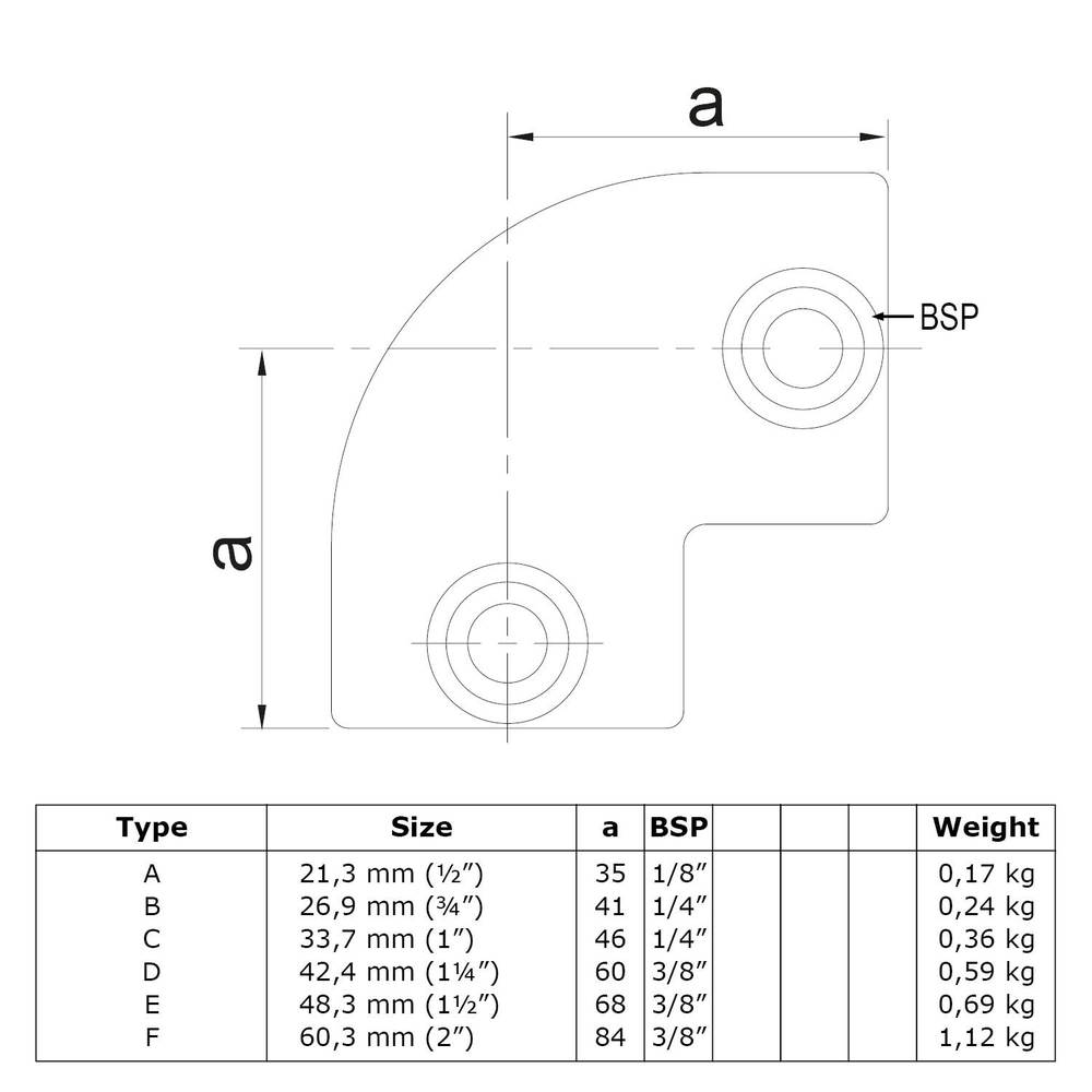 Typ_6 Rohrverbinder Bogen 90° Ø 48,3 mm & 42,4 mm 