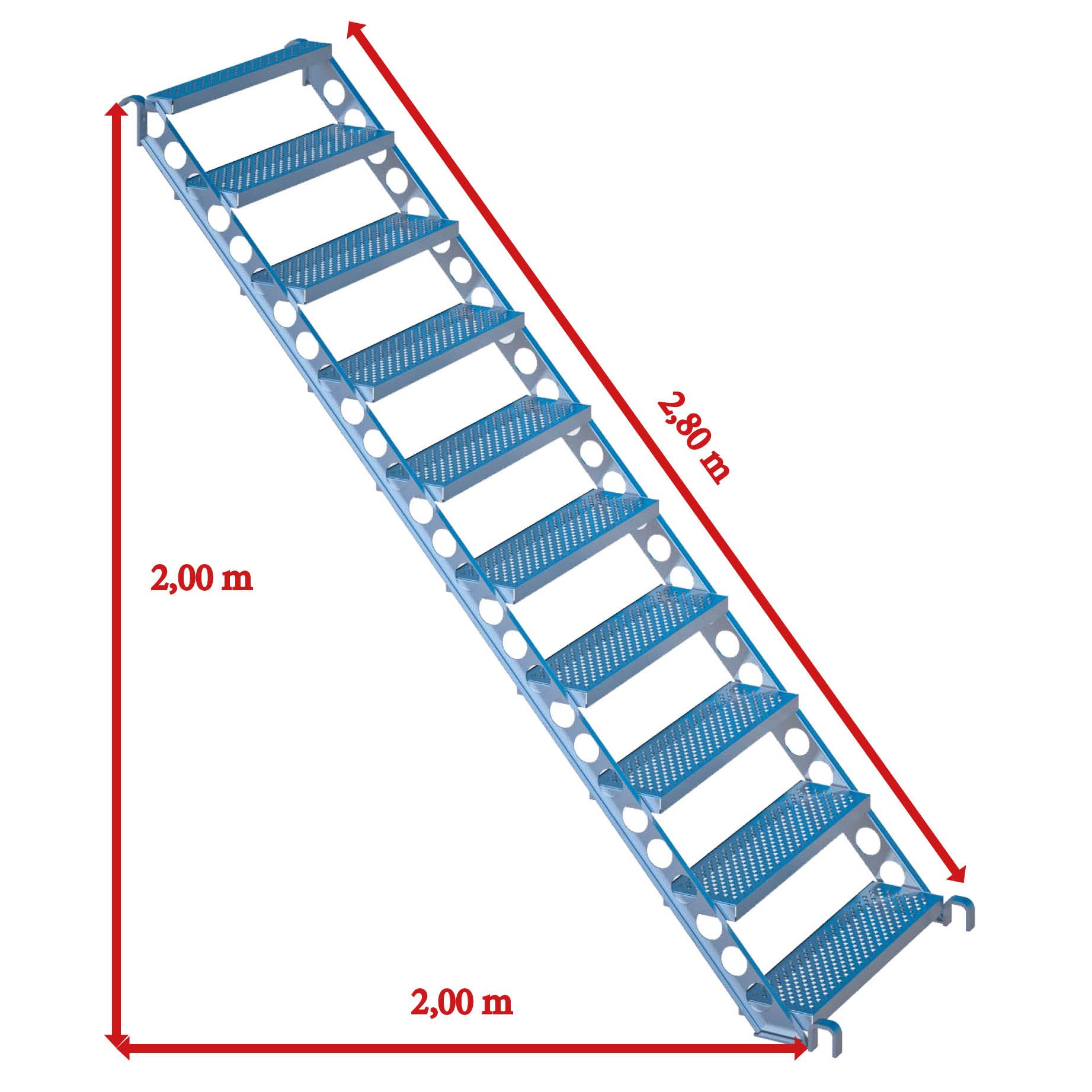 Bautreppe aus Stahl 2,9 x 0,8 m, f. FL 2 m 2.00 m