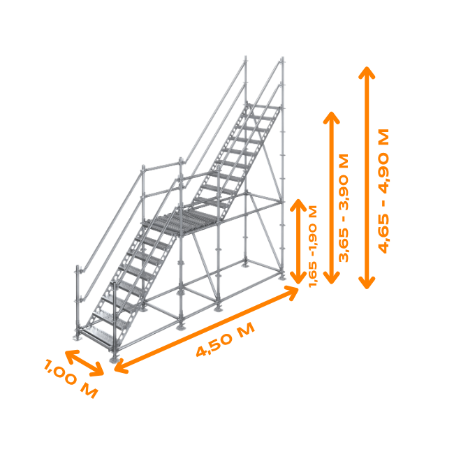 Bautreppe Außentreppe feuerverzinkt für mind. 3,65 m Höhenunterschied | höhenverstellbar 