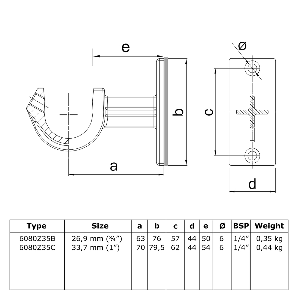 Typ_35 Rohrverbinder Handlaufhalterung offen Ø 26,9 mm (schwarz) 