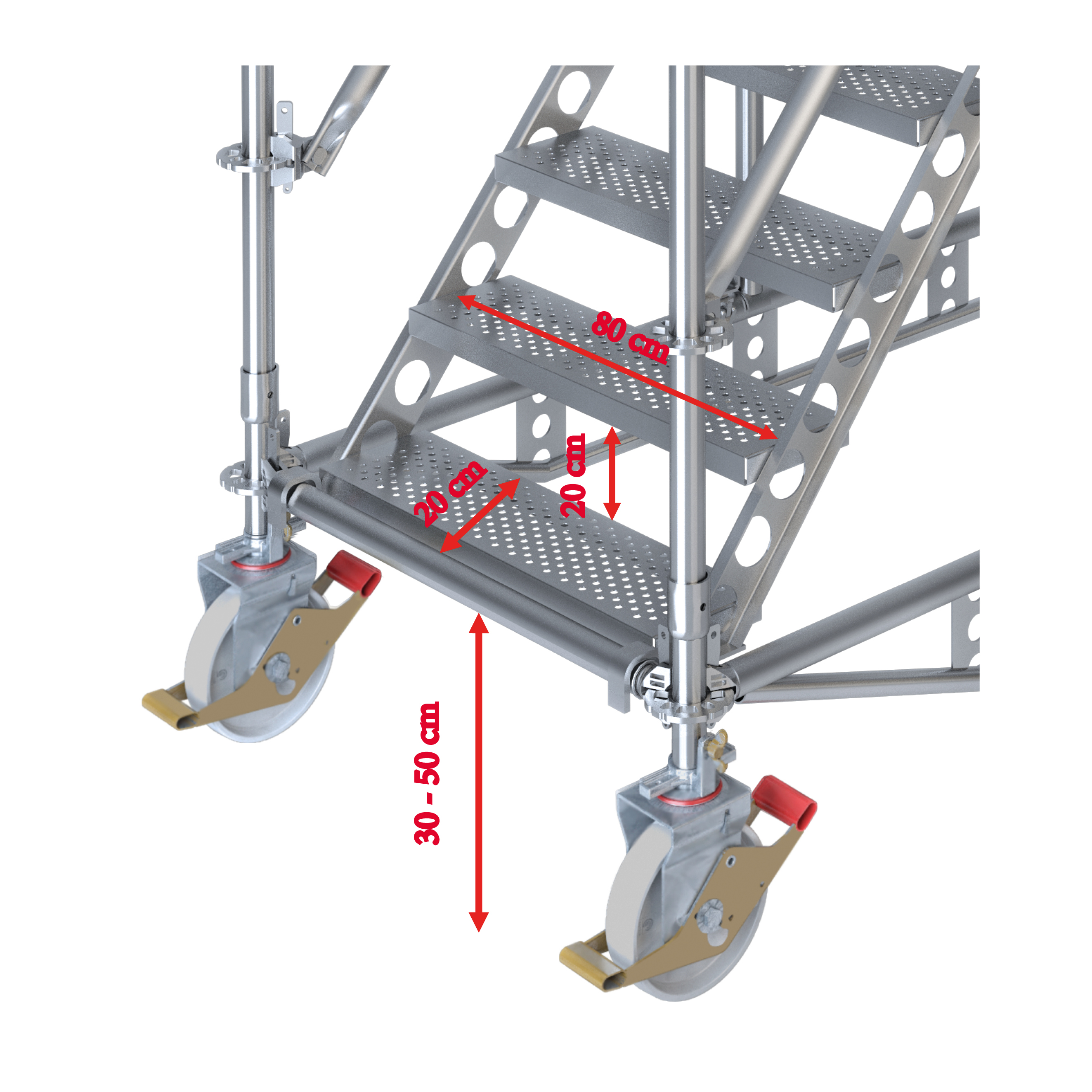 Fahrbare Plattformtreppe Ringscaff für 1 m Höhenunterschied mit zweiseitigem Aufstieg 