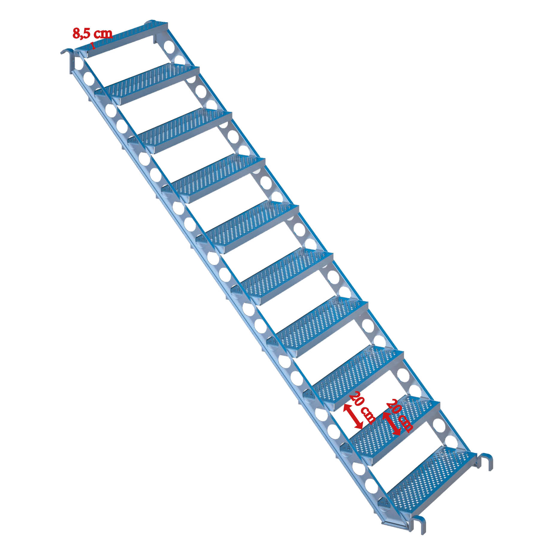 Bautreppe aus Stahl 2,9 x 0,8 m, f. FL 2 m 2.00 m