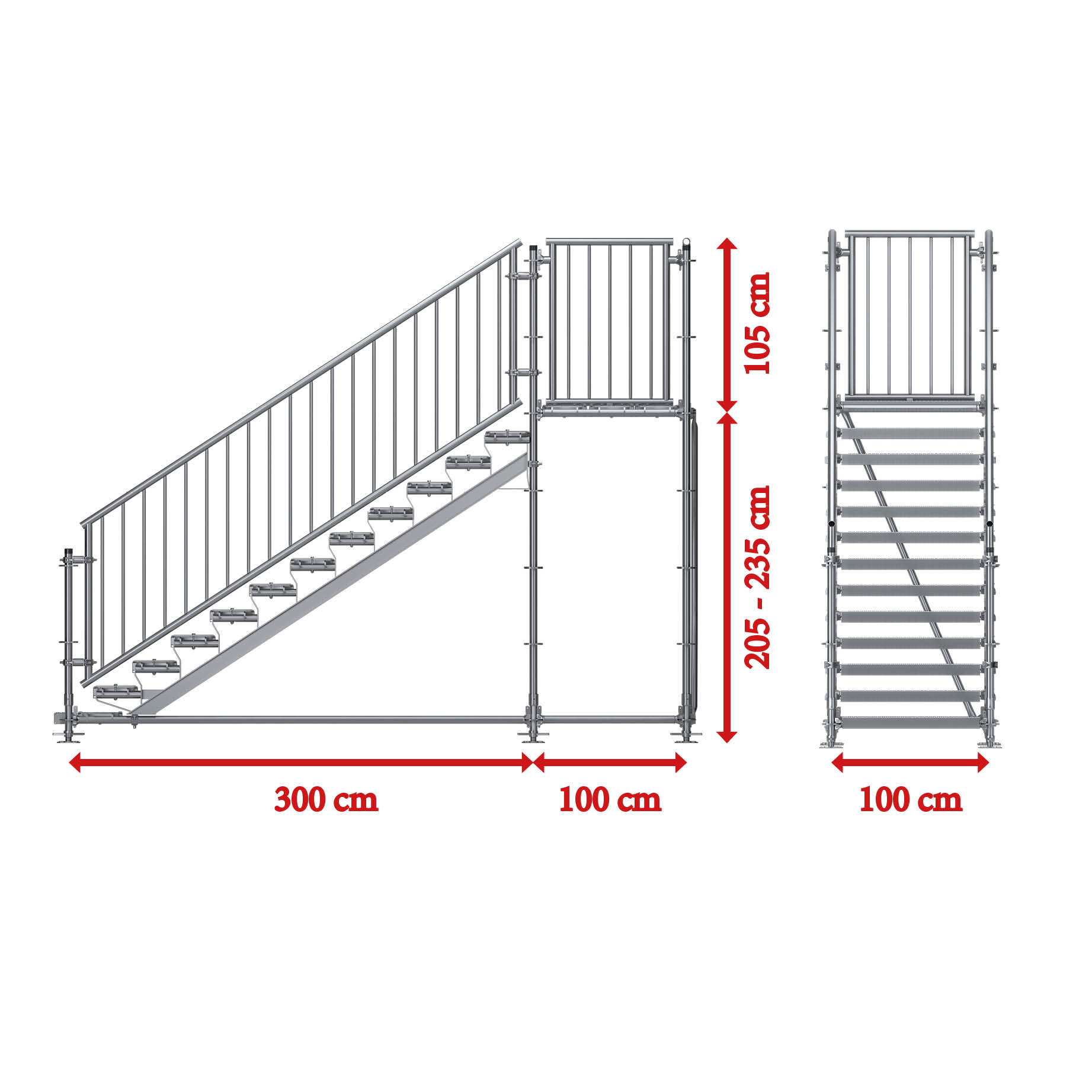 Bautreppe, Außentreppe Komfort plus, 2.00 m Höhenunterschied 4.00 x 1.00 m m. Podest 