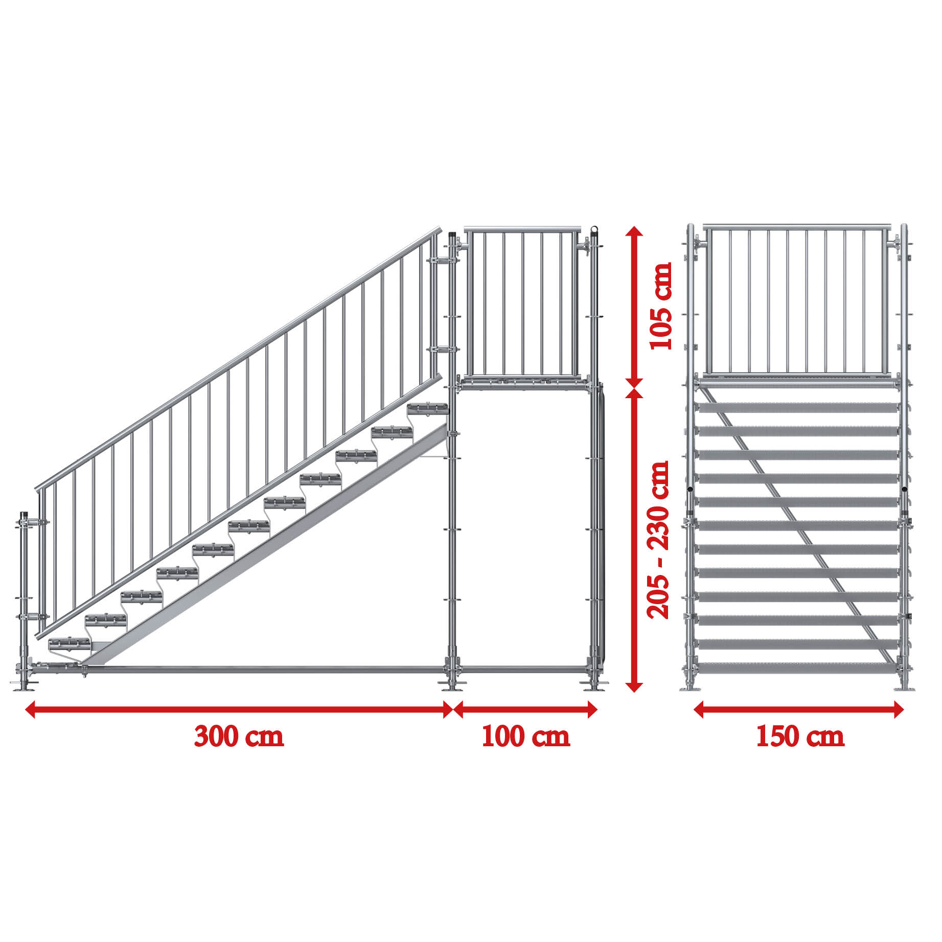 Bautreppe, Außentreppe Komfort plus, 2.00 m Höhenunterschied 4.00 x 1.50 m m. Podest 