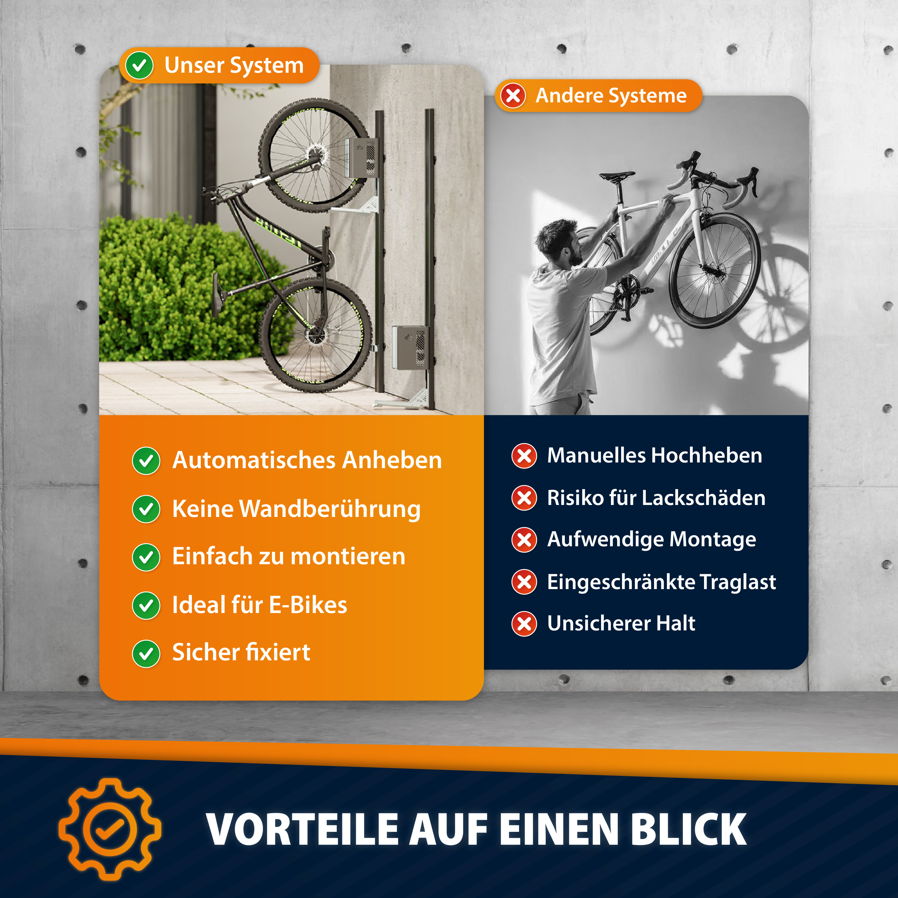 3ER-SET Handler Storage ABL12 Fahrradlift - Vertikale Fahrradhalterung Wand Grau 